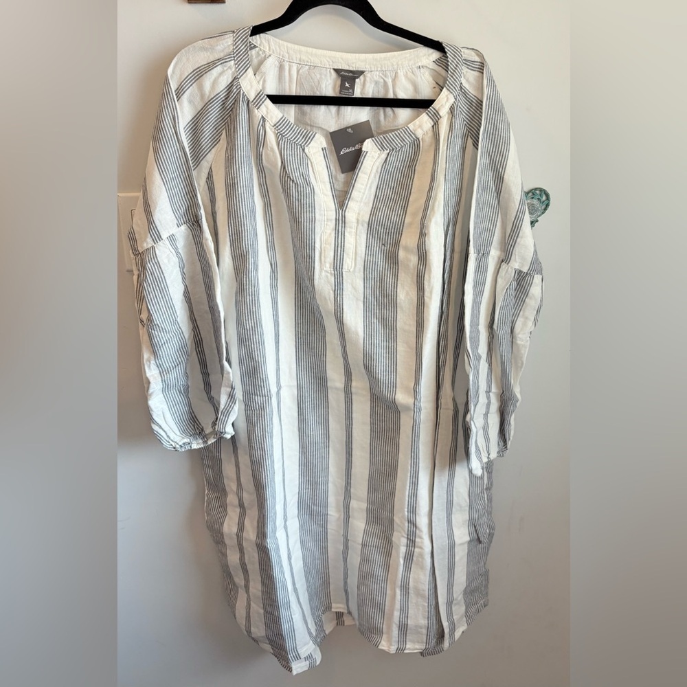 Eddie Bauer White Button-Up Dress with pockets